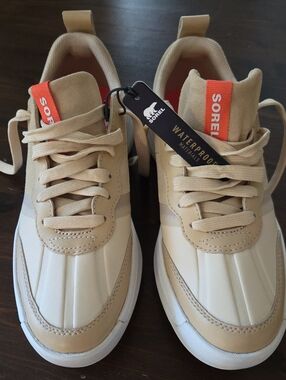 Sorel Waterproof Sneaker In A Sueded Leather Top.  Tan Color, Women's 8